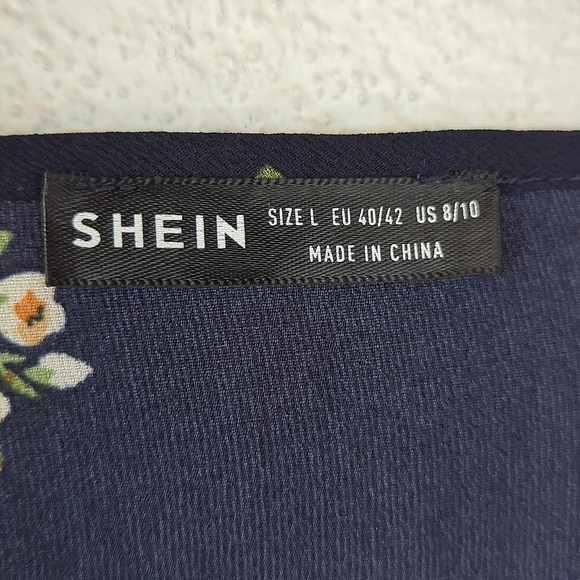 Navy Floral Blouse with Belt - Picture 2 of 6